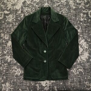 VTG 70s Womens Velvet Blazer Jacket Sz 4 Green Two Button Classic Retro Academia